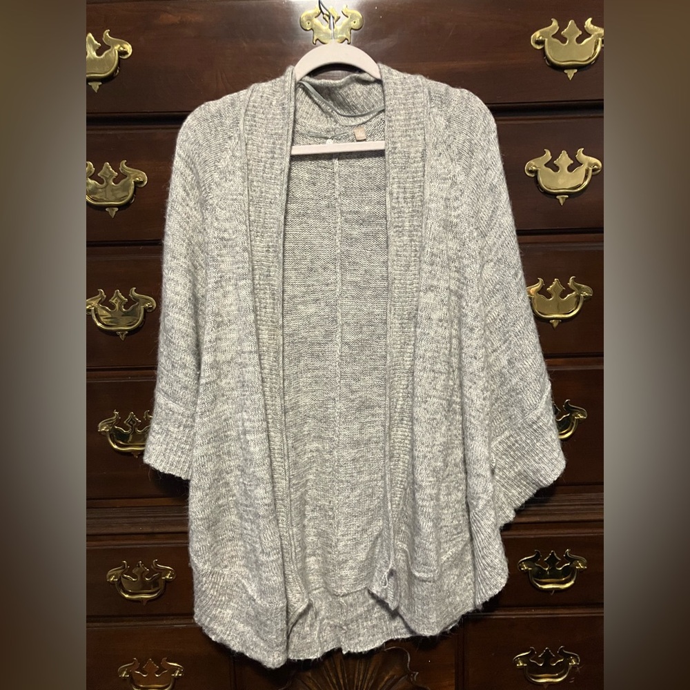 Knitted & Knotted Wool Blend Open Front Cardigan Sweater Gray Women's Size S